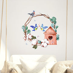 Lovely Bird On Tree Branch Wall Decal Green Leaves Flying Birds Removable Art
