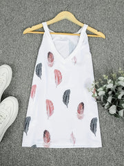 Feather Print V Neck Top Casual Summer Sleeveless Top