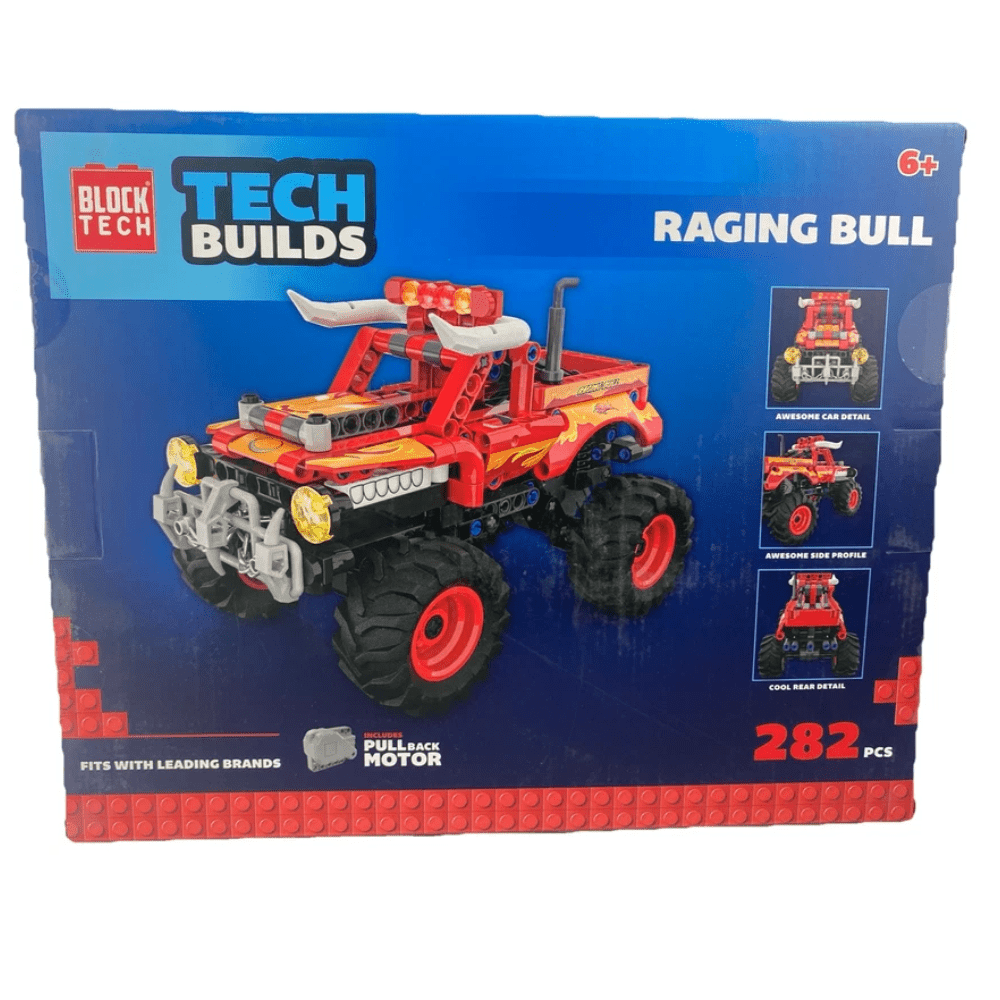 Block Tech Raging Bull Building Set 282 Piece Kit Pull Back Motor & Moving Parts