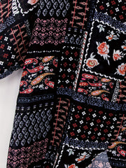 Geometric Print Cover Up Shirt V Neck Half Sleeves Boho Style Beachwear Cardigan