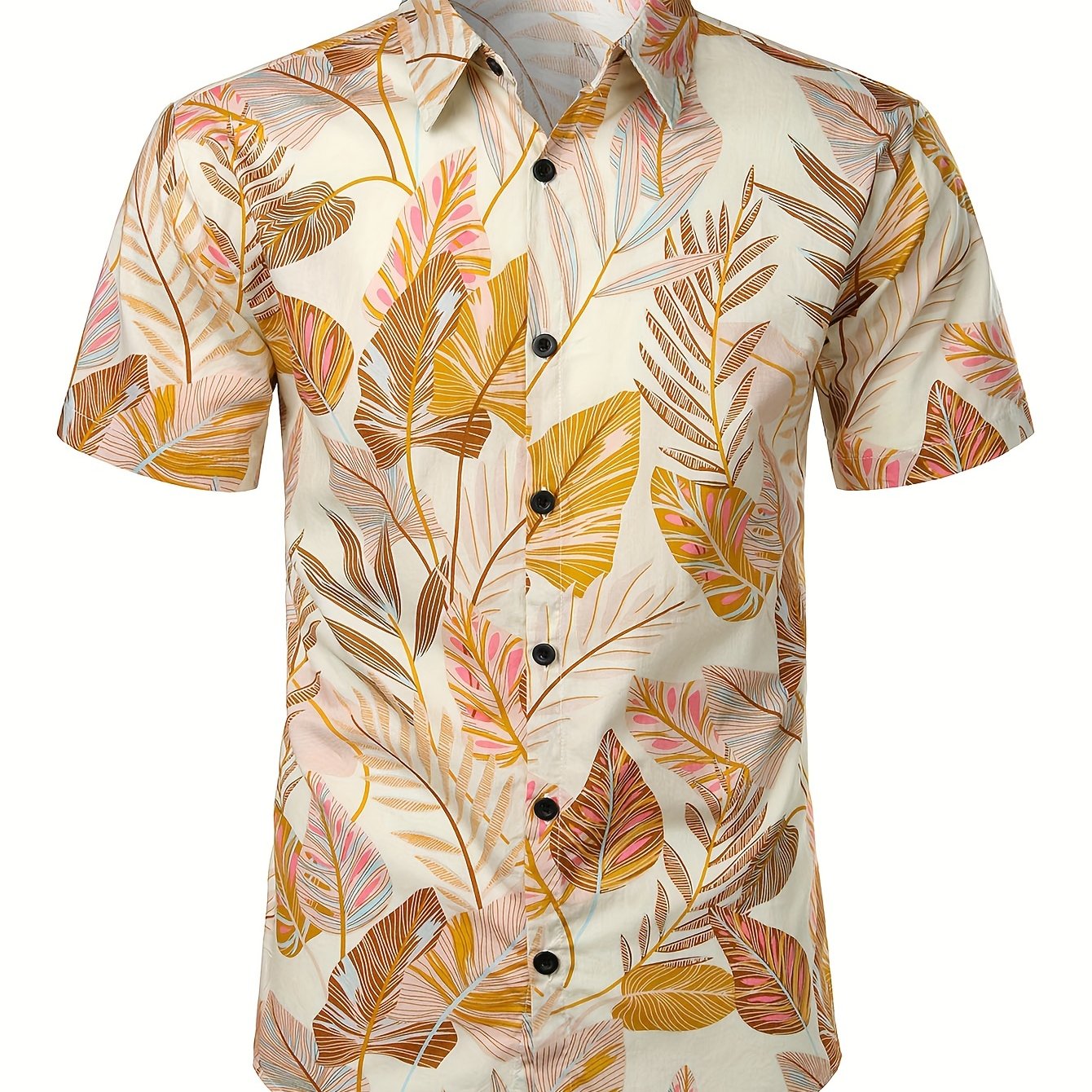 Men's Leaf Pattern Button Up Short Sleeve Shirt
