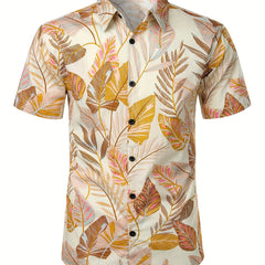 Men's Leaf Pattern Button Up Short Sleeve Shirt