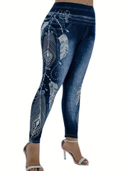 Denim & Graphic Print Skinny Leggings Women's Clothing