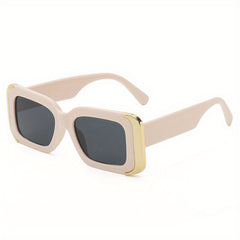 Rectangular Frame Golden Trim Sunglasses UV Protection