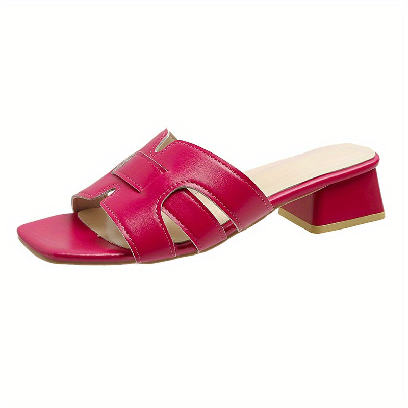 Low Heeled Sandals Square Open Toe Slip On Chunky Heeled Slide Sandals