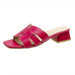 Low Heeled Sandals Square Open Toe Slip On Chunky Heeled Slide Sandals