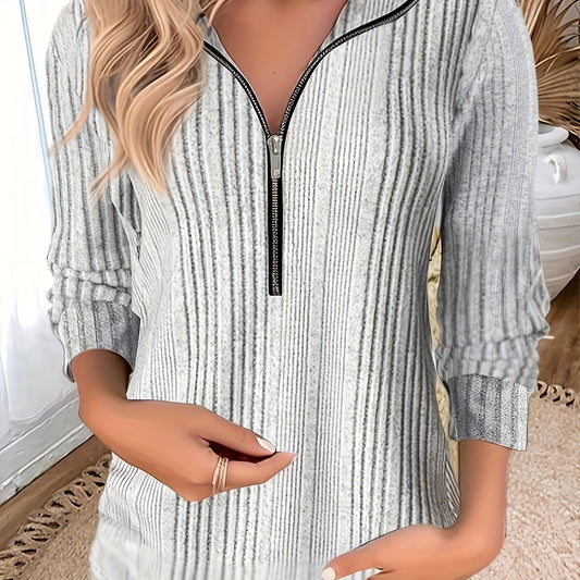 Ribbed Long Sleeve Knit Top with Zipper