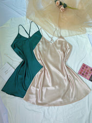 2 Pack Plus Size Sexy Nightdress Set Women's Plus Satin V Neck Criss Cross Back