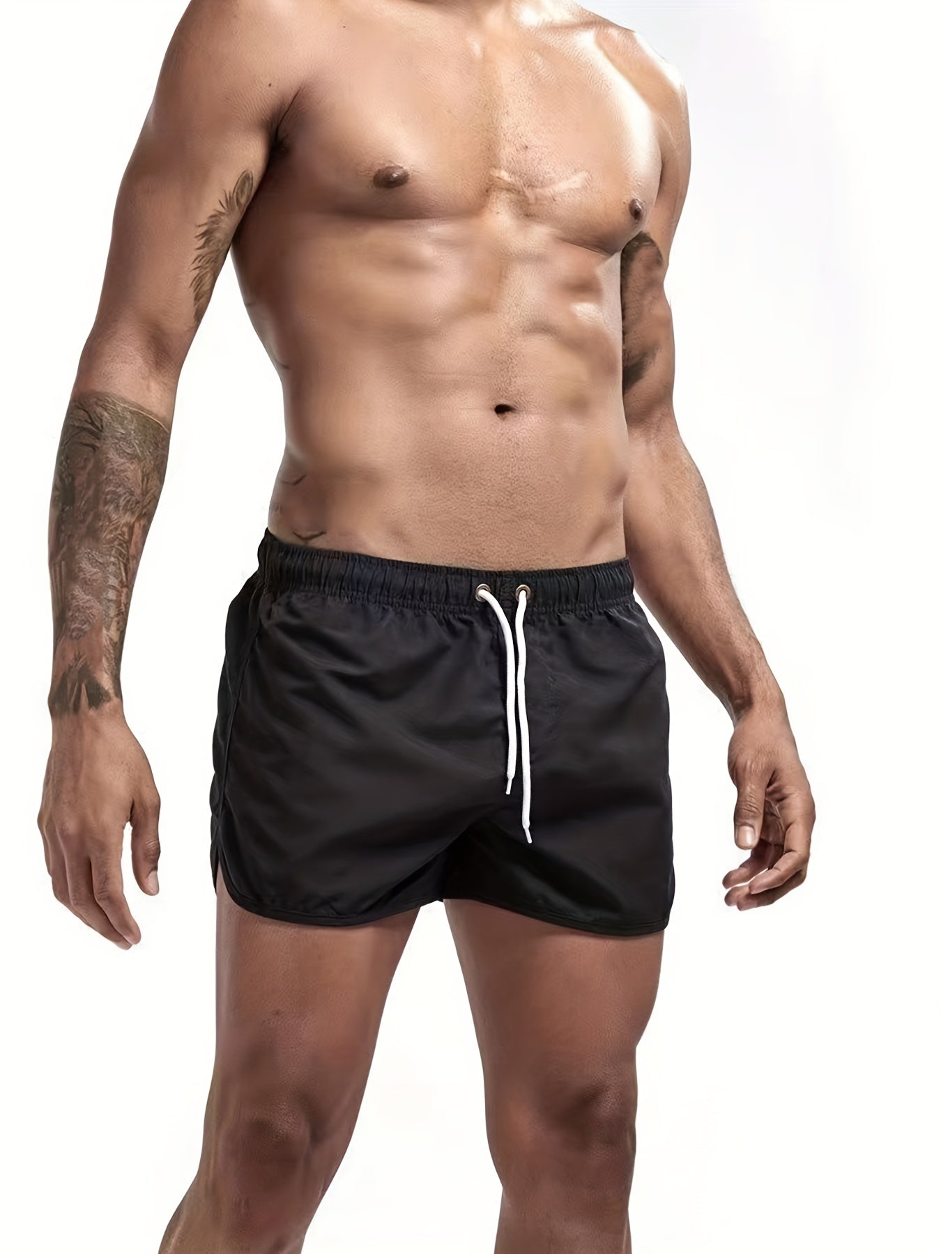 Men's Quick Drying Beach Shorts - Solid Waist Drawstring Shorts