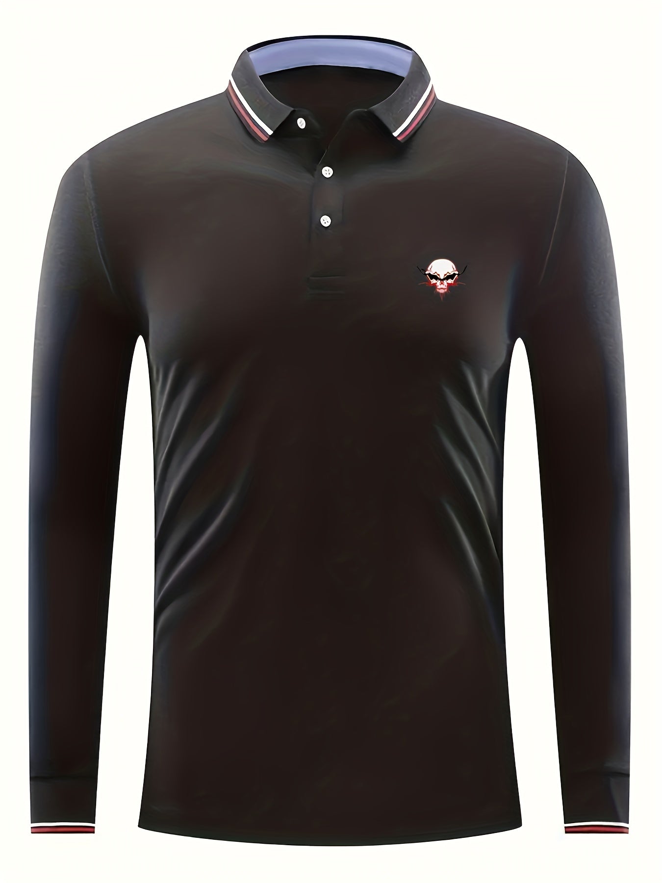 Evil Skull Print Men's Lapel Polo Shirt Casual Long Sleeve Top