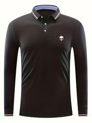 Evil Skull Print Men's Lapel Polo Shirt Casual Long Sleeve Top