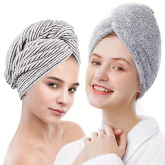 2pcs Bamboo Fiber Hair Drying Cap Double layer Thickened Hair Towel