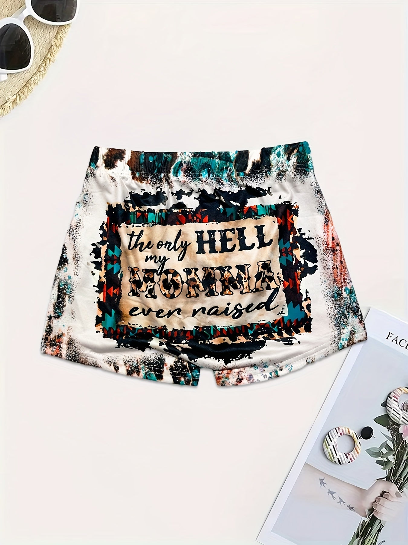 Letter & Leopard Print Skinny Shorts Casual Shorts