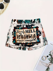 Letter & Leopard Print Skinny Shorts Casual Shorts