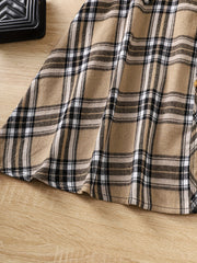 Girls' Asymmetric Plaid Stitching Short Sleeve Casual Dress