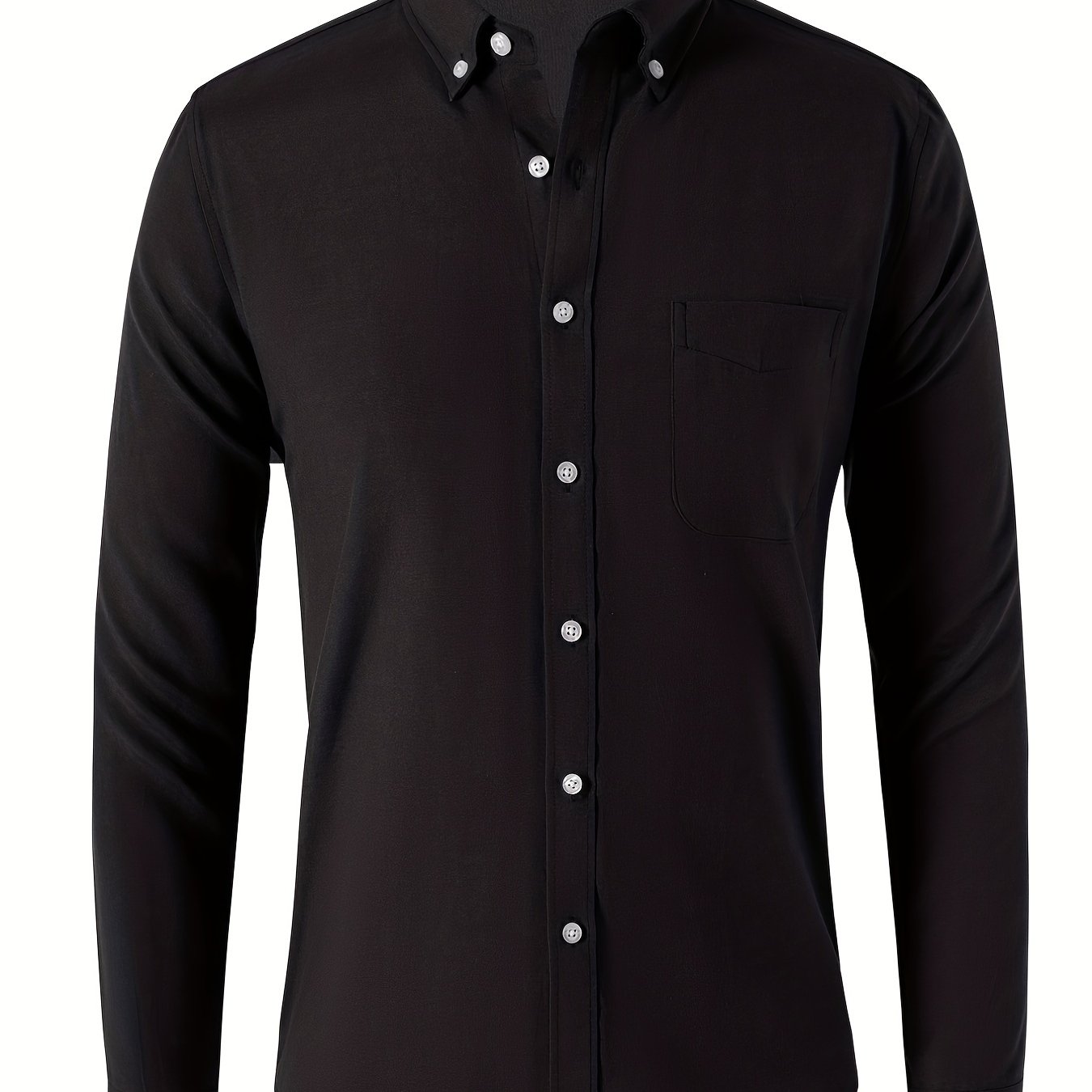 Solid Men's Casual Button Up Long Sleeve Shirt With Pocket