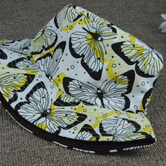 Yellow Butterfly Print Bucket Hat Reversible Wear Foldable Sun Protection