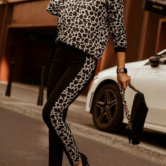 Leopard Print Two piece Set Long Sleeve Tops & Slim Pants