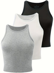Solid Sleeveless Stretchy Tank Top Workout Gym Cropped Top