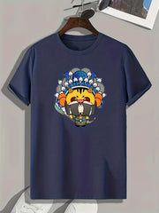 Cartoon Pattern Print Men's Comfy Sports T-Shirt Graphic Tee