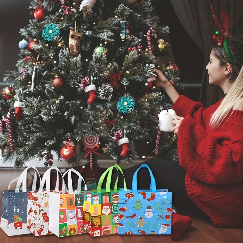 6pcs Christmas Gift Bags with Reinforced Handles Non Woven Christmas Tote Bags