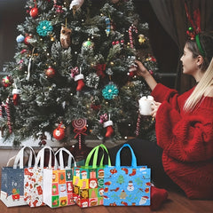 6pcs Christmas Gift Bags with Reinforced Handles Non Woven Christmas Tote Bags
