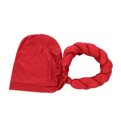 Red Twist Braided Turban Cap Rhinestone Decor Big Head Wrap Hijab Hats