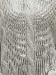 Casual Sweater Solid Cable Long Sleeve V Neck Stretch Jumper