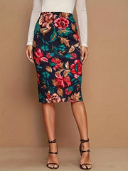 Floral Print High Waist Bodycon Skirt Spring Summer Women's Clothing