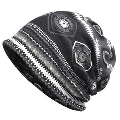 Boho Vintage Print Beanie Cap Elastic Skull Lightweight Warm Headwear