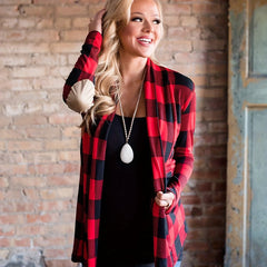 Plaid Print Open Front Jacket Casual Shawl Collar Long Sleeve Outerwear
