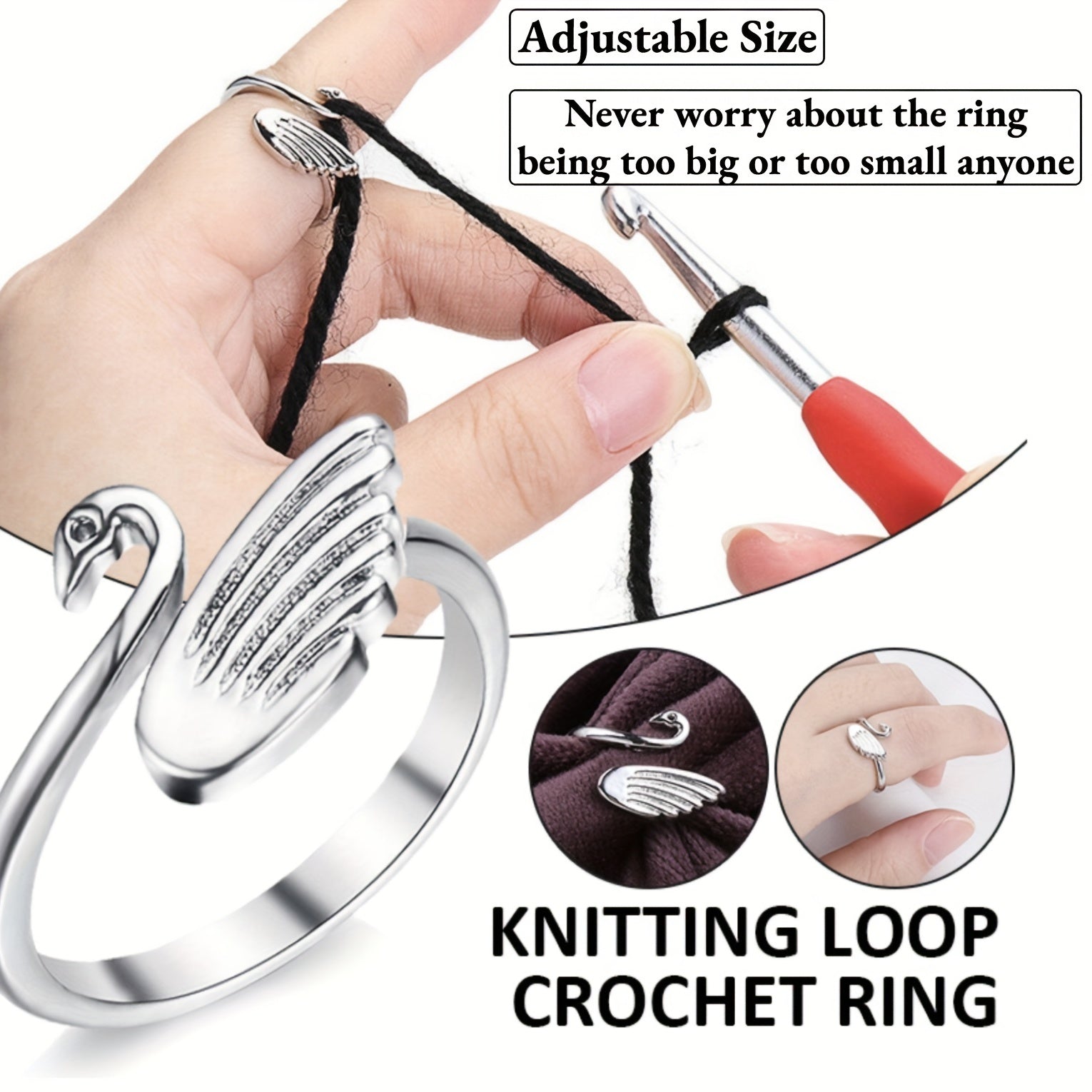 3pcs Adjustable Crochet Loop Hooks Finger Yarn Guide Holder Thimbles