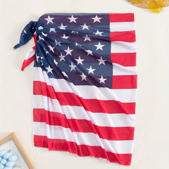 American Flap Print Tie Side Semi-Sheer Cover Up Skirt