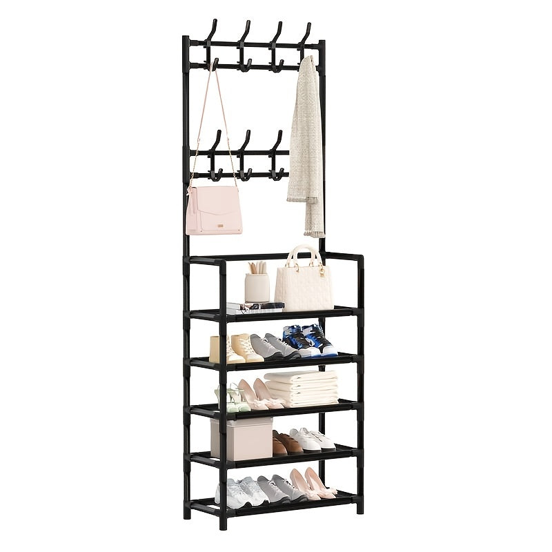 Standing Floor Coat Rack Shoes Rack Storage Garment Rack Entryway Carbon Steel