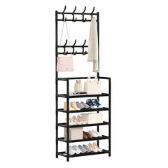 Standing Floor Coat Rack Shoes Rack Storage Garment Rack Entryway Carbon Steel