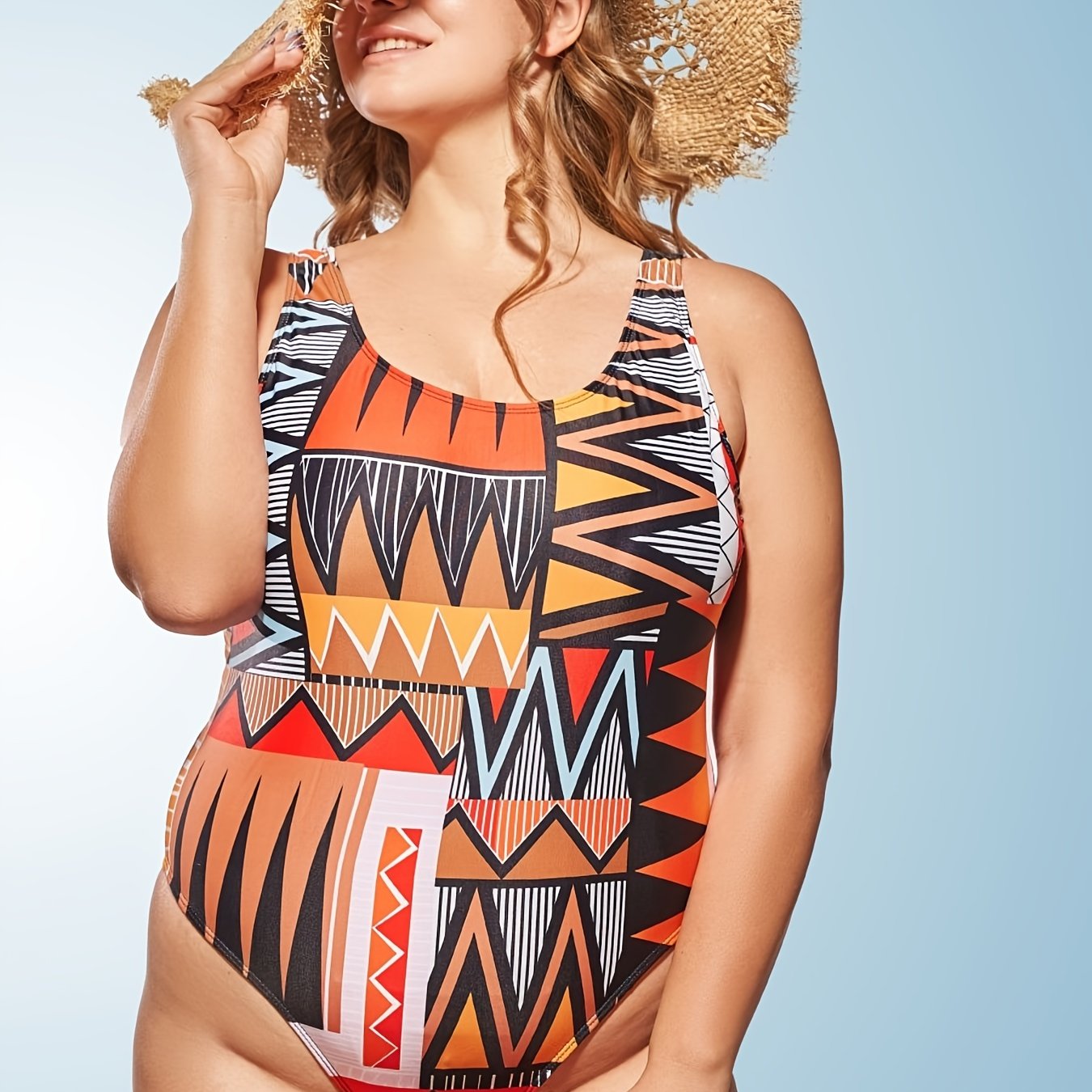Ethnic Print One Piece Swimsuit Women's Plus Medium Stretch