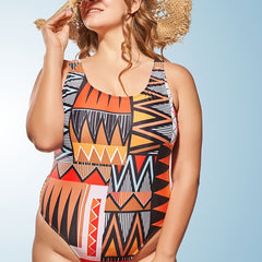 Ethnic Print One Piece Swimsuit Women's Plus Medium Stretch