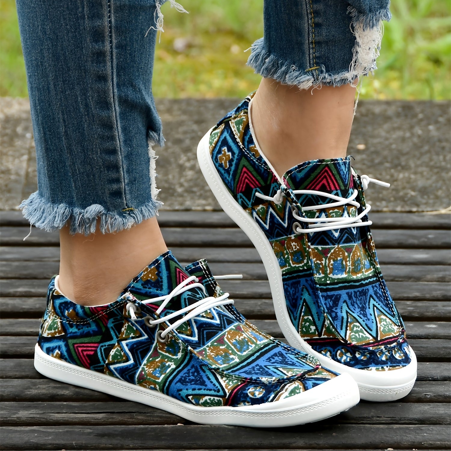 Ethnic Style Canvas Lace up Loafers Casual Boat Shoes