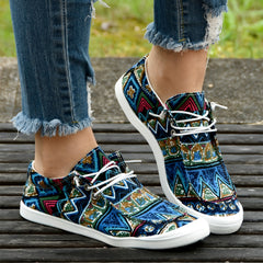 Ethnic Style Canvas Lace up Loafers Casual Boat Shoes