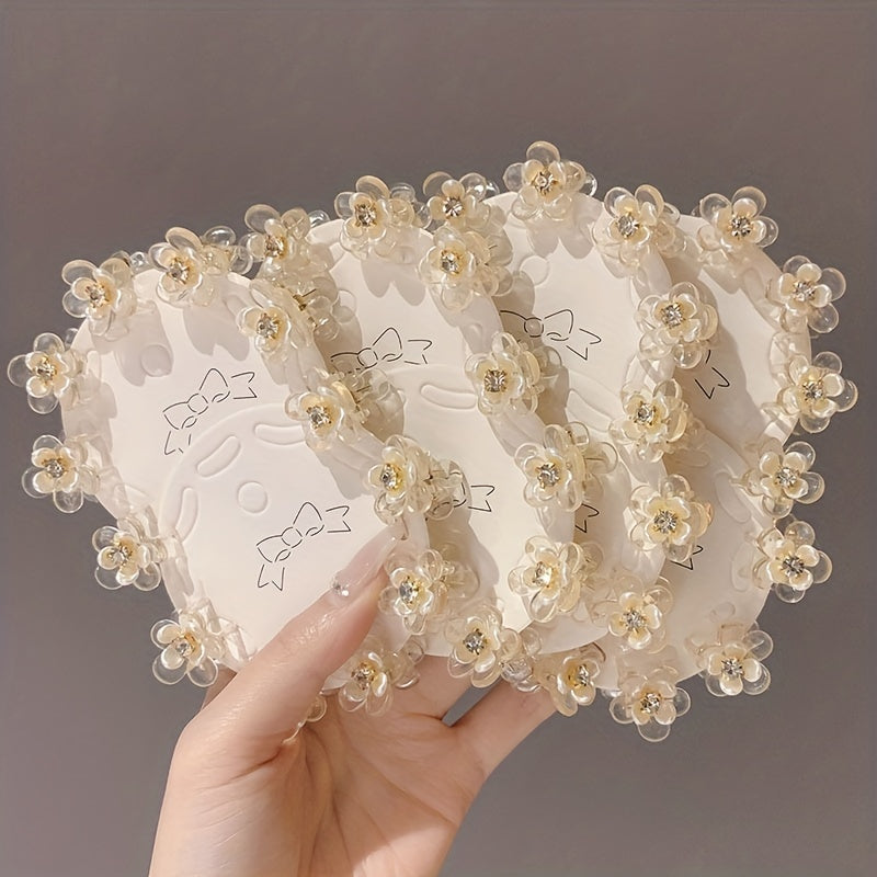 Mini Rhinestone Hair Clips Small Flower Claw Clips Hair Accessories For Girls