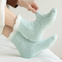 Colorblock Fuzzy Socks Comfy & Warm Mid Tube Socks Women's Stockings
