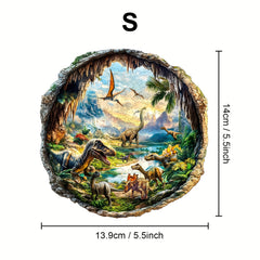 Jurassic Cave Wooden Jigsaw Puzzle Dinosaur Prehistoric Scene Vibrant Colors