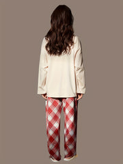 Cozy Pajama Set Long Sleeve Top & Plaid Pants Sleepwear & Loungewear