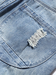 Men's Ripped Denim Shorts Loose Fit Distressed Casual Street Style