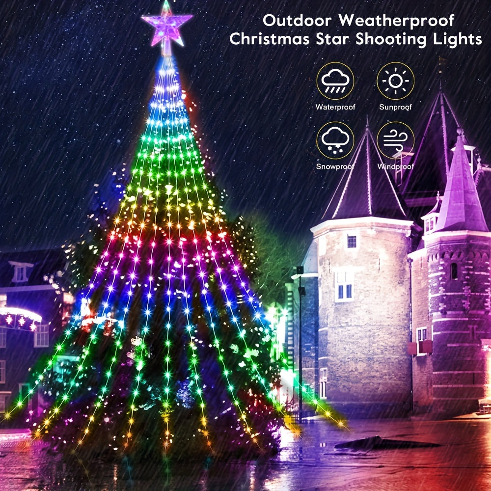 Solar Star Waterfall Lights 8 Modes Outdoor Christmas Decorative Lights
