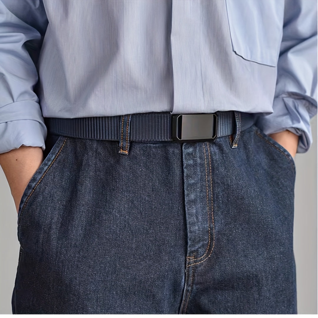 Business Casual Belt with Auto Buckle Nylon Braided Inner Belt