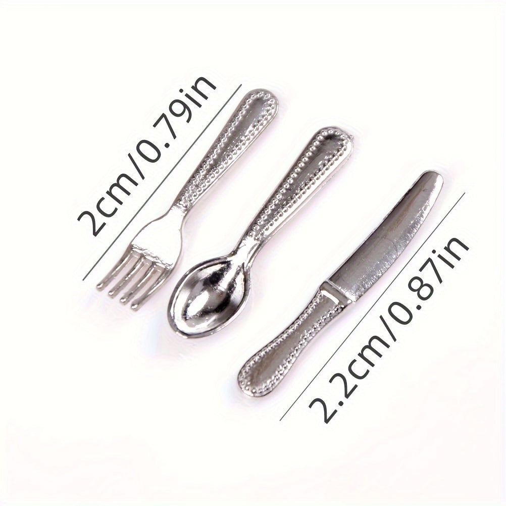 12pcs Mini Silverware Set Dollhouse Cutlery Knives and Forks Tableware