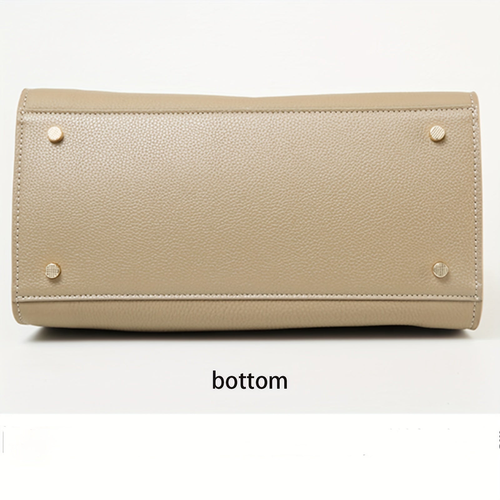 Vintage Style Beige Leather Handbag with Golden Accents