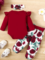 Baby Girls Letter Print Long Sleeve Romper & Floral Pants Set