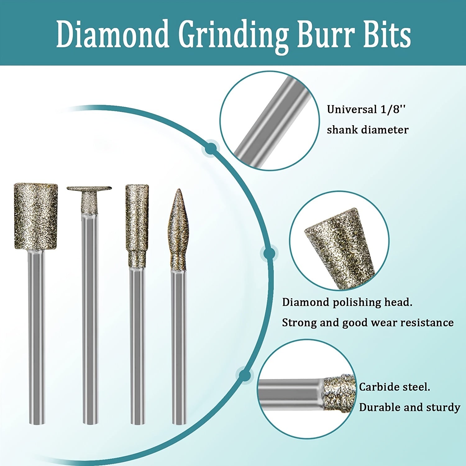 20Pcs 3.0 Diamond Grinding Burr Needle Point Engraving Carving Polishing Kit